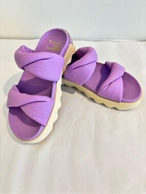 SOREL Vibe Twist slide sandals plush puff straps euphoric lilac cream sole sz 8